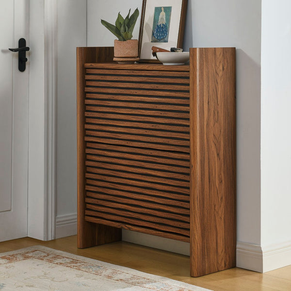 Modway Furniture Emric Wave Shoe Cabinet - Stylish Walnut Storage Solution for Modern Entryway & Small Spaces EEI-7447-WAL
