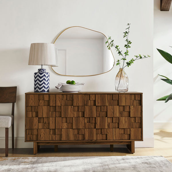 Modway Furniture Owen 59 Inch Geometric Sideboard - Stylish Walnut Storage Solution for Modern Homes & Versatile Use EEI-7448-WAL