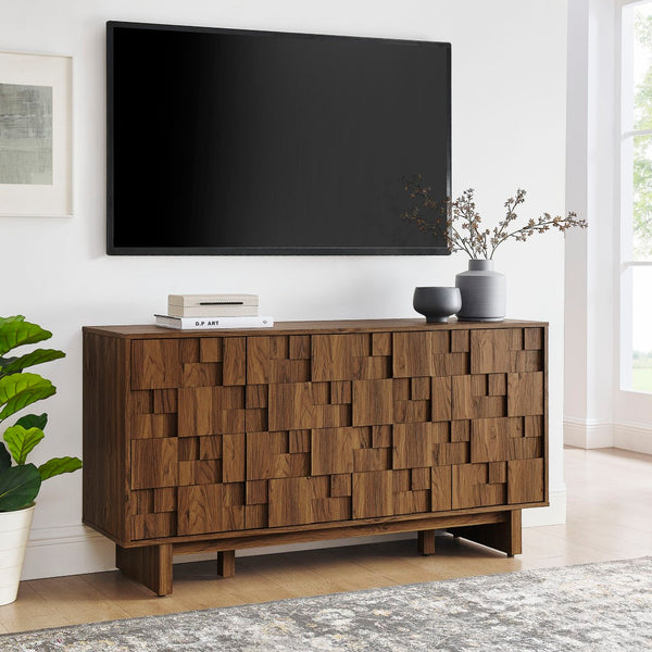 Modway Furniture Owen 59 Inch Geometric Sideboard - Stylish Walnut Storage Solution for Modern Homes & Versatile Use EEI-7448-WAL