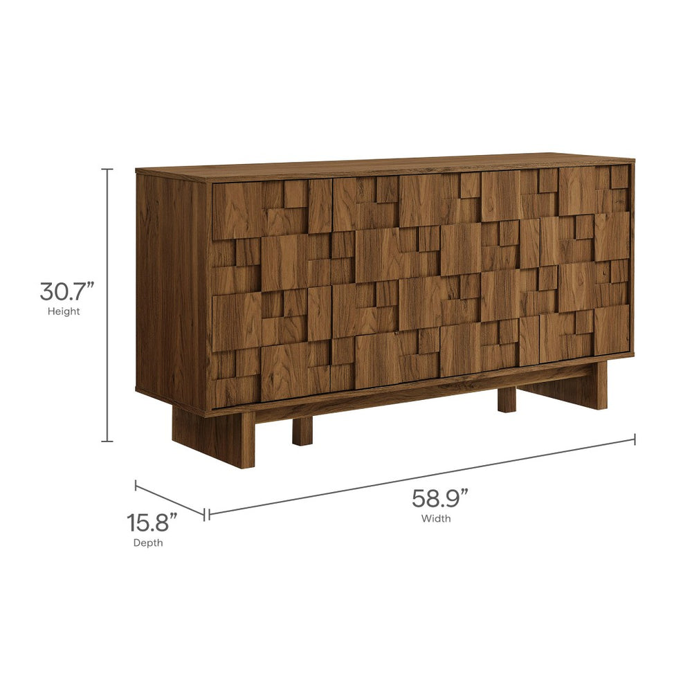 Modway Furniture Owen 59 Inch Geometric Sideboard - Stylish Walnut Storage Solution for Modern Homes & Versatile Use EEI-7448-WAL