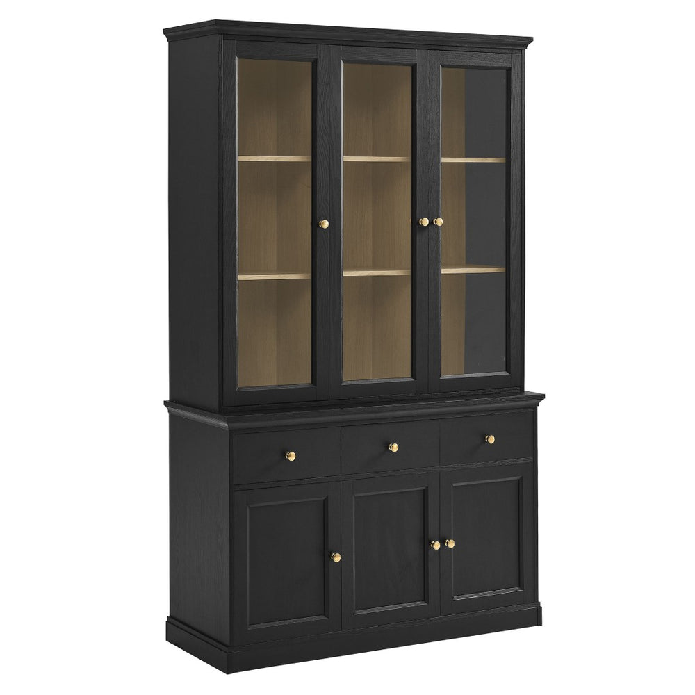 Modway Furniture Amara 79-Inch Multifunctional Storage Display Cabinet with Glass Doors for Stylish Organization EEI-7449-BLK-OAK