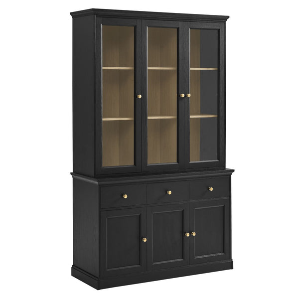 Modway Furniture Amara 79-Inch Multifunctional Storage Display Cabinet with Glass Doors for Stylish Organization EEI-7449-BLK-OAK