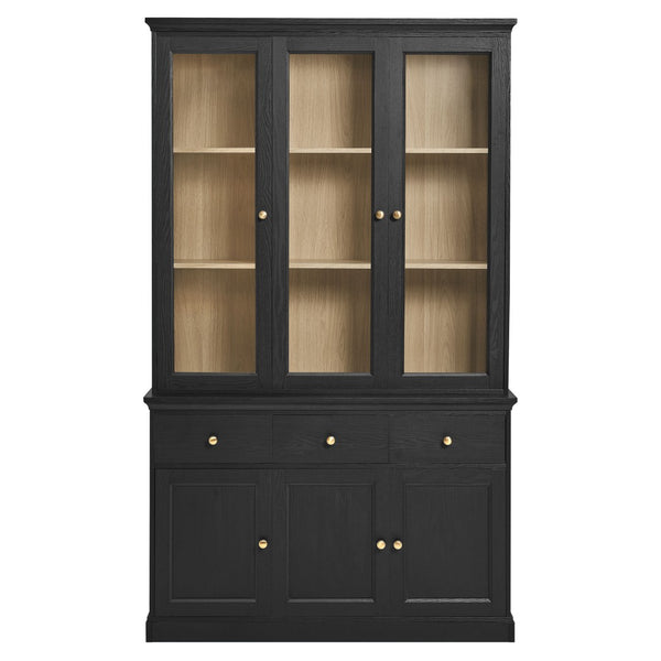 Modway Furniture Amara 79-Inch Multifunctional Storage Display Cabinet with Glass Doors for Stylish Organization EEI-7449-BLK-OAK