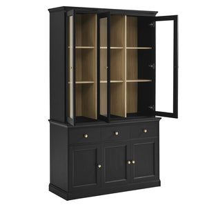 Modway Furniture Amara 79-Inch Multifunctional Storage Display Cabinet with Glass Doors for Stylish Organization EEI-7449-BLK-OAK