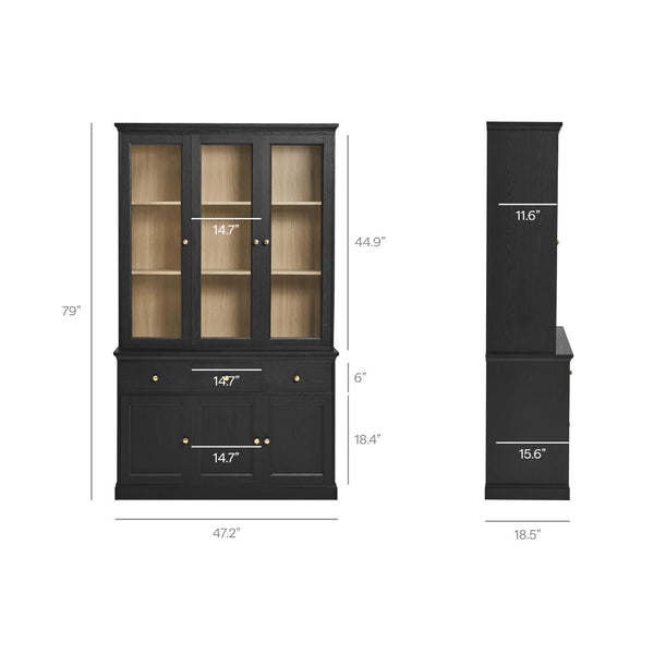 Modway Furniture Amara 79-Inch Multifunctional Storage Display Cabinet with Glass Doors for Stylish Organization EEI-7449-BLK-OAK