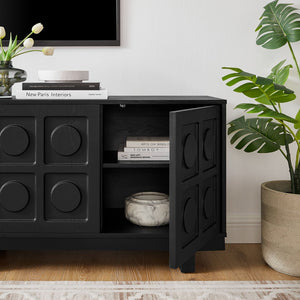 Modway Furniture Knox 71 Inch TV Stand - Sculptural Mid-Century Design with Adjustable Storage and Cable Management Black EEI-7450-BLK