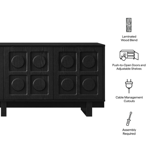 Modway Furniture Knox 71 Inch TV Stand - Sculptural Mid-Century Design with Adjustable Storage and Cable Management Black EEI-7450-BLK