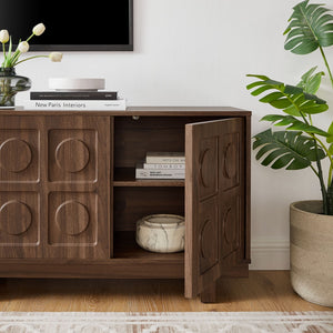 Modway Furniture Knox 71 Inch TV Stand - Sculptural Mid-Century Design with Adjustable Storage and Cable Management Walnut EEI-7450-WAL