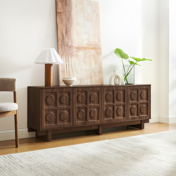 Modway Furniture Knox 71 Inch TV Stand - Sculptural Mid-Century Design with Adjustable Storage and Cable Management Walnut EEI-7450-WAL