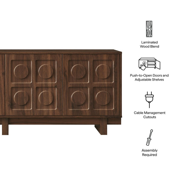 Modway Furniture Knox 71 Inch TV Stand - Sculptural Mid-Century Design with Adjustable Storage and Cable Management Walnut EEI-7450-WAL