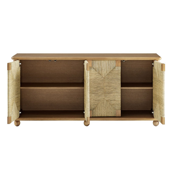 Modway Furniture Marola Solid Oak Seagrass Door Sideboard with Adjustable Shelves for Dining Rooms EEI-7451-OAK
