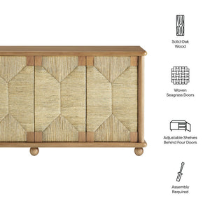 Modway Furniture Marola Solid Oak Seagrass Door Sideboard with Adjustable Shelves for Dining Rooms EEI-7451-OAK