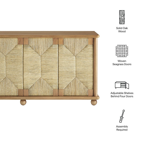 Modway Furniture Marola Solid Oak Seagrass Door Sideboard with Adjustable Shelves for Dining Rooms EEI-7451-OAK