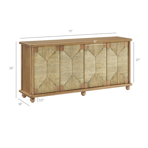 Modway Furniture Marola Solid Oak Seagrass Door Sideboard with Adjustable Shelves for Dining Rooms EEI-7451-OAK