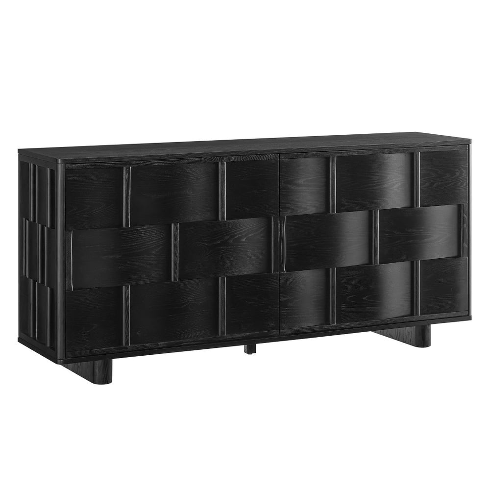Modway Furniture Foundry Woven Front Sideboard Wide Buffet Cabinet with Adjustable Shelves for Dining Rooms Black EEI-7452-BLK