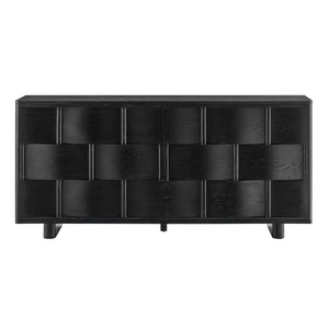 Modway Furniture Foundry Woven Front Sideboard Wide Buffet Cabinet with Adjustable Shelves for Dining Rooms Black EEI-7452-BLK