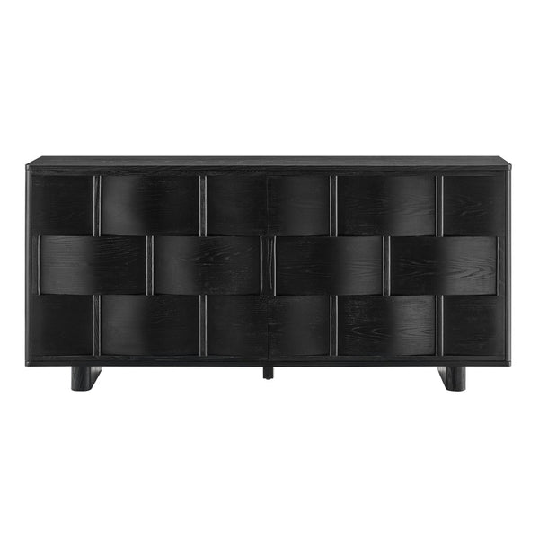 Modway Furniture Foundry Woven Front Sideboard Wide Buffet Cabinet with Adjustable Shelves for Dining Rooms Black EEI-7452-BLK