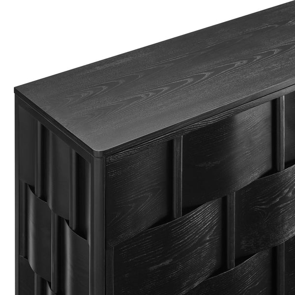 Modway Furniture Foundry Woven Front Sideboard Wide Buffet Cabinet with Adjustable Shelves for Dining Rooms Black EEI-7452-BLK