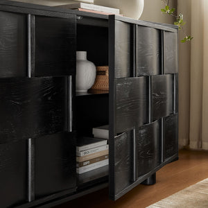 Modway Furniture Foundry Woven Front Sideboard Wide Buffet Cabinet with Adjustable Shelves for Dining Rooms Black EEI-7452-BLK