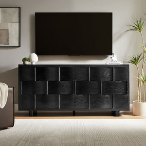 Modway Furniture Foundry Woven Front Sideboard Wide Buffet Cabinet with Adjustable Shelves for Dining Rooms Black EEI-7452-BLK