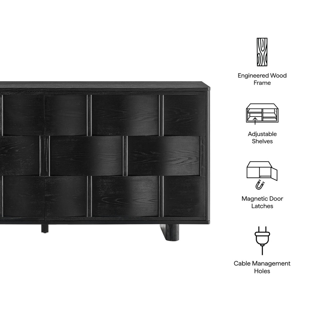 Modway Furniture Foundry Woven Front Sideboard Wide Buffet Cabinet with Adjustable Shelves for Dining Rooms Black EEI-7452-BLK