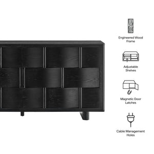 Modway Furniture Foundry Woven Front Sideboard Wide Buffet Cabinet with Adjustable Shelves for Dining Rooms Black EEI-7452-BLK