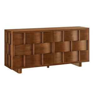 Modway Furniture Foundry Woven Front Sideboard Wide Buffet Cabinet with Adjustable Shelves for Dining Rooms Walnut EEI-7452-WAL