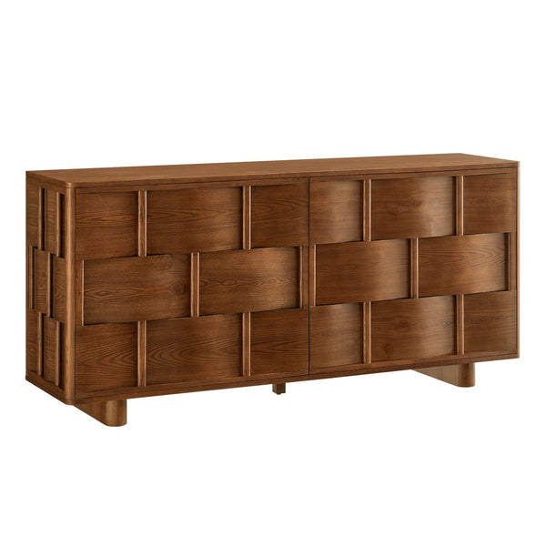 Modway Furniture Foundry Woven Front Sideboard Wide Buffet Cabinet with Adjustable Shelves for Dining Rooms Walnut EEI-7452-WAL
