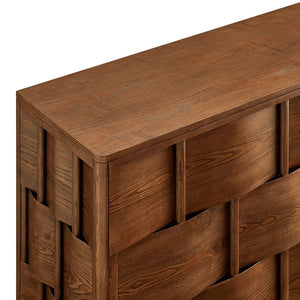Modway Furniture Foundry Woven Front Sideboard Wide Buffet Cabinet with Adjustable Shelves for Dining Rooms Walnut EEI-7452-WAL