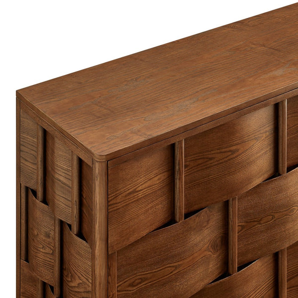 Modway Furniture Foundry Woven Front Sideboard Wide Buffet Cabinet with Adjustable Shelves for Dining Rooms Walnut EEI-7452-WAL