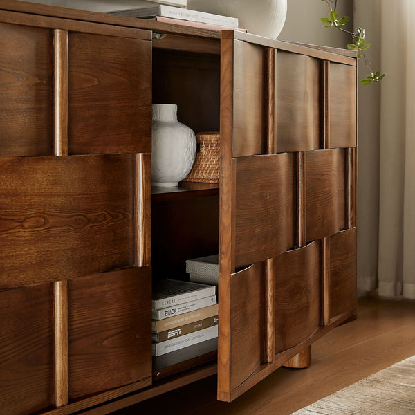 Modway Furniture Foundry Woven Front Sideboard Wide Buffet Cabinet with Adjustable Shelves for Dining Rooms Walnut EEI-7452-WAL