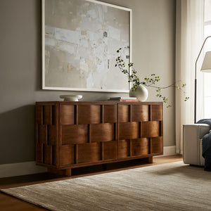 Modway Furniture Foundry Woven Front Sideboard Wide Buffet Cabinet with Adjustable Shelves for Dining Rooms Walnut EEI-7452-WAL