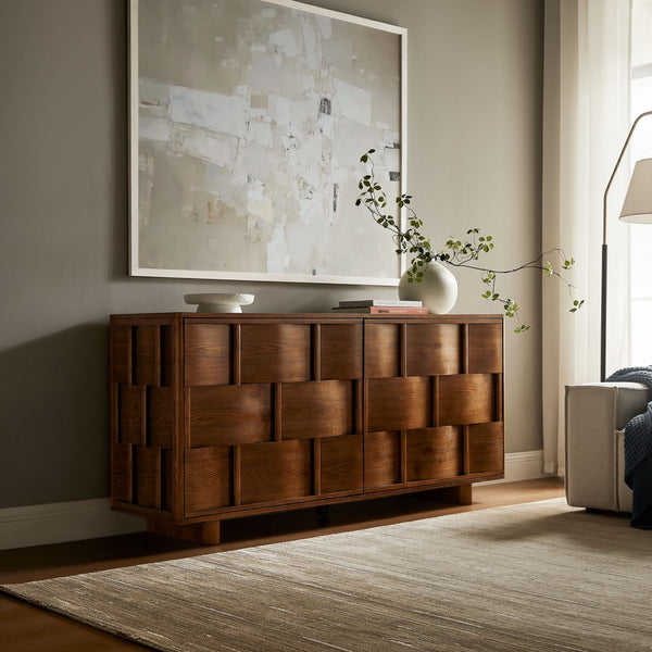 Modway Furniture Foundry Woven Front Sideboard Wide Buffet Cabinet with Adjustable Shelves for Dining Rooms Walnut EEI-7452-WAL