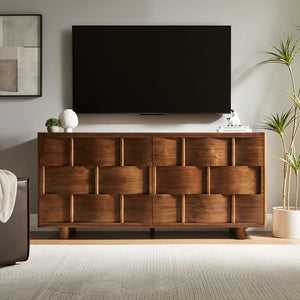 Modway Furniture Foundry Woven Front Sideboard Wide Buffet Cabinet with Adjustable Shelves for Dining Rooms Walnut EEI-7452-WAL