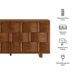 Modway Furniture Foundry Woven Front Sideboard Wide Buffet Cabinet with Adjustable Shelves for Dining Rooms Walnut EEI-7452-WAL