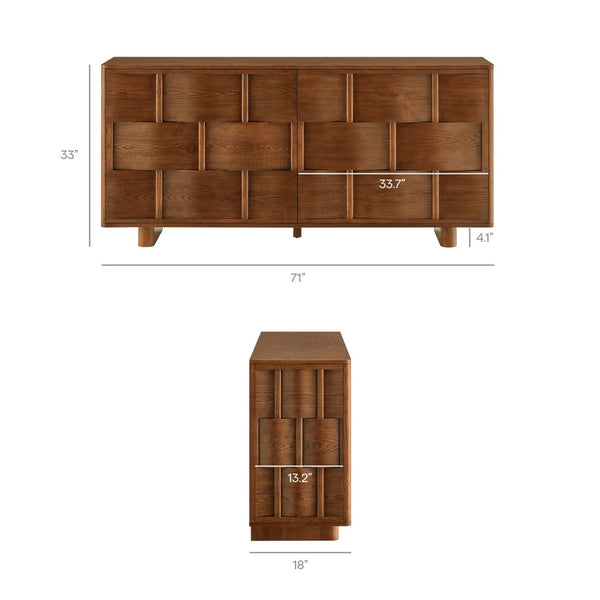 Modway Furniture Foundry Woven Front Sideboard Wide Buffet Cabinet with Adjustable Shelves for Dining Rooms Walnut EEI-7452-WAL