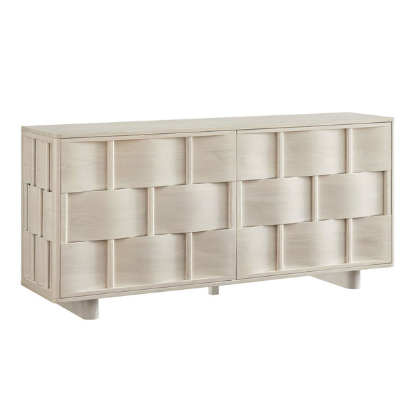 Modway Furniture Foundry Woven Front Sideboard Wide Buffet Cabinet with Adjustable Shelves for Dining Rooms White Wash EEI-7452-WWA