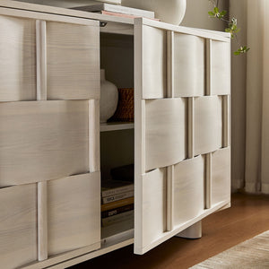 Modway Furniture Foundry Woven Front Sideboard Wide Buffet Cabinet with Adjustable Shelves for Dining Rooms White Wash EEI-7452-WWA