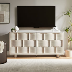 Modway Furniture Foundry Woven Front Sideboard Wide Buffet Cabinet with Adjustable Shelves for Dining Rooms White Wash EEI-7452-WWA