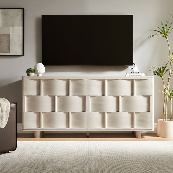 Modway Furniture Foundry Woven Front Sideboard Wide Buffet Cabinet with Adjustable Shelves for Dining Rooms White Wash EEI-7452-WWA
