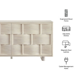 Modway Furniture Foundry Woven Front Sideboard Wide Buffet Cabinet with Adjustable Shelves for Dining Rooms White Wash EEI-7452-WWA