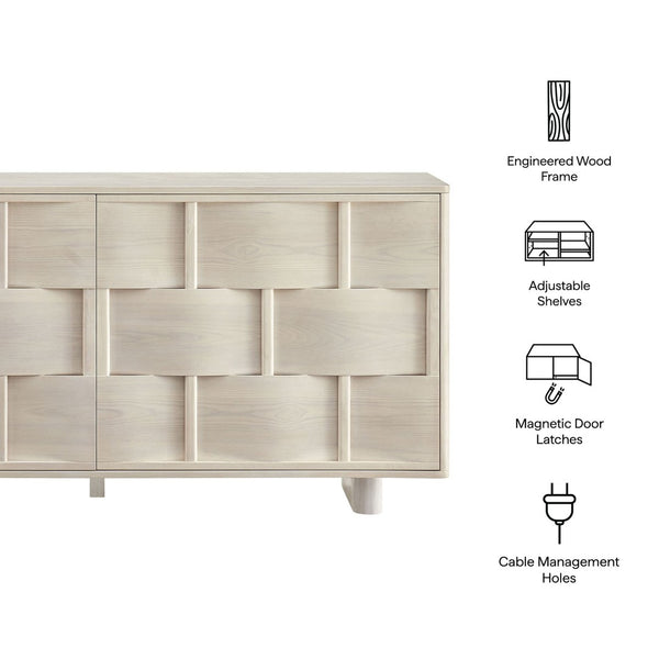 Modway Furniture Foundry Woven Front Sideboard Wide Buffet Cabinet with Adjustable Shelves for Dining Rooms White Wash EEI-7452-WWA