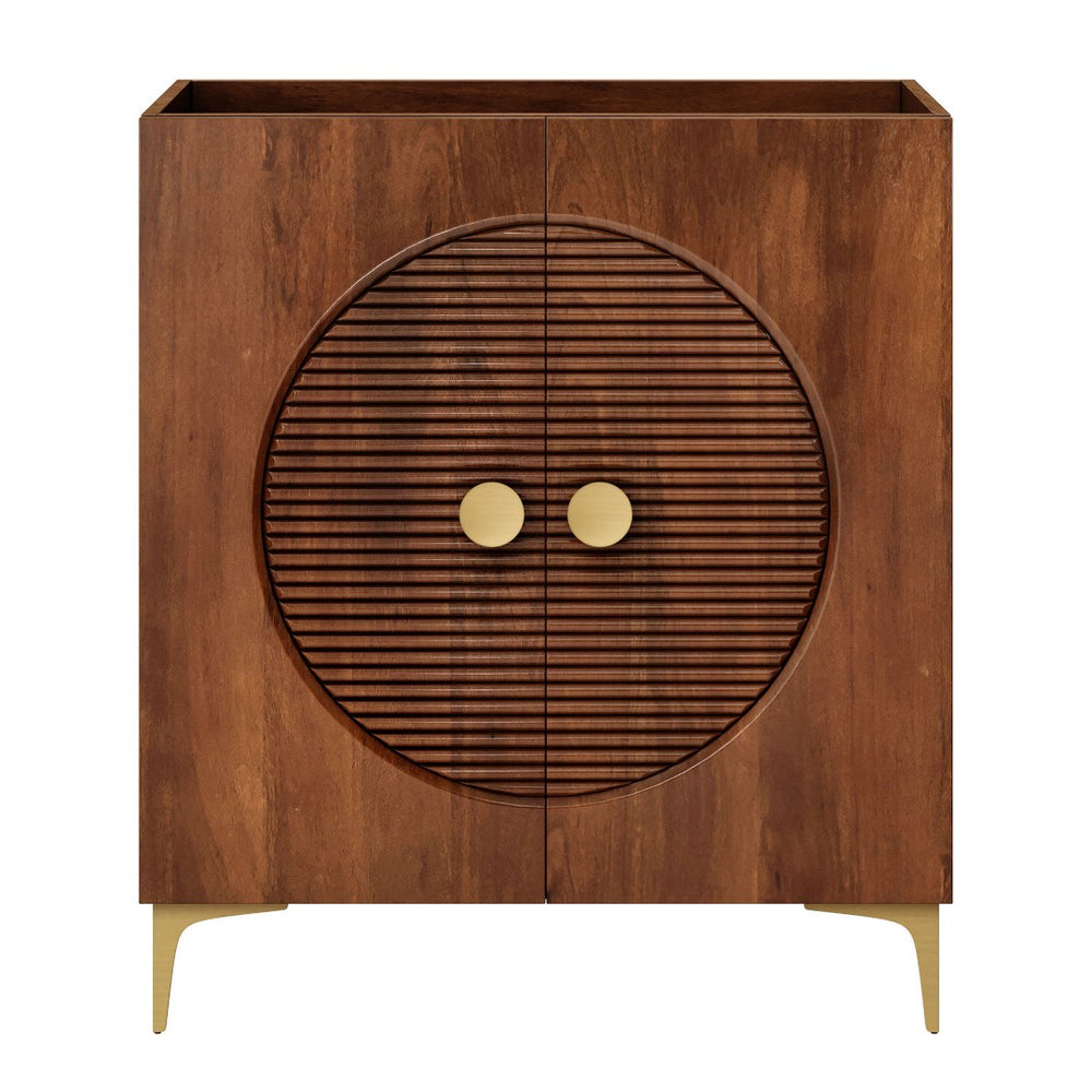 Modway Furniture Vernon 30" Fluted Wood Vanity Cabinet - Customizable Luxury Storage with Brass Legs & Knobs EEI-7453-WAL