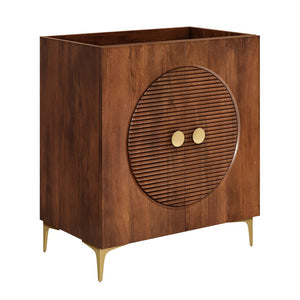 Modway Furniture Vernon 30" Fluted Wood Vanity Cabinet - Customizable Luxury Storage with Brass Legs & Knobs EEI-7453-WAL