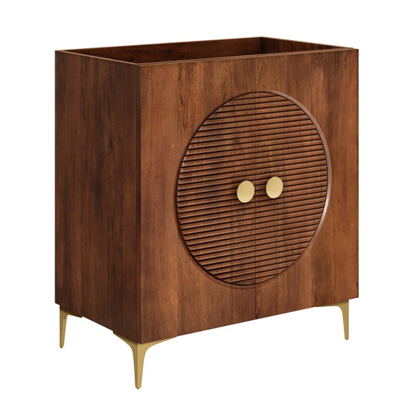 Modway Furniture Vernon 30" Fluted Wood Vanity Cabinet - Customizable Luxury Storage with Brass Legs & Knobs EEI-7453-WAL