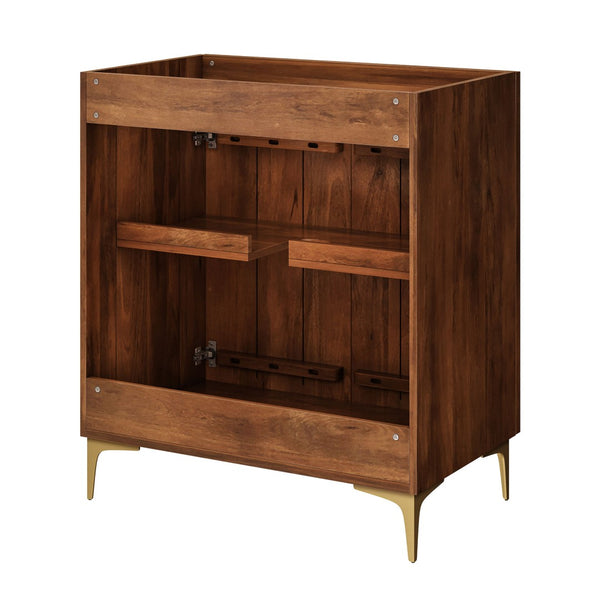 Modway Furniture Vernon 30" Fluted Wood Vanity Cabinet - Customizable Luxury Storage with Brass Legs & Knobs EEI-7453-WAL