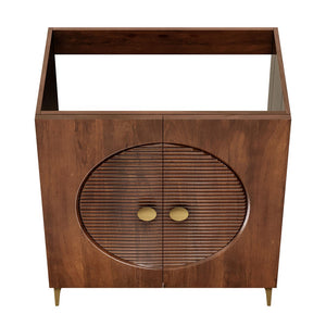 Modway Furniture Vernon 30" Fluted Wood Vanity Cabinet - Customizable Luxury Storage with Brass Legs & Knobs EEI-7453-WAL