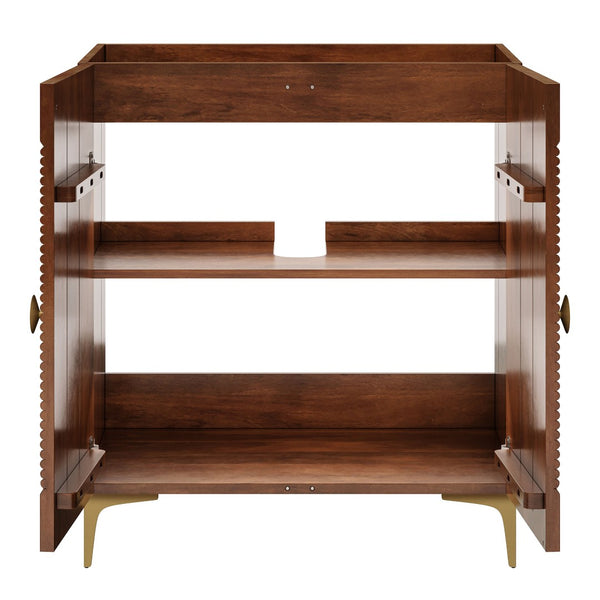 Modway Furniture Vernon 30" Fluted Wood Vanity Cabinet - Customizable Luxury Storage with Brass Legs & Knobs EEI-7453-WAL