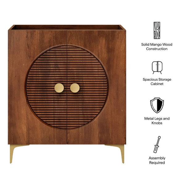 Modway Furniture Vernon 30" Fluted Wood Vanity Cabinet - Customizable Luxury Storage with Brass Legs & Knobs EEI-7453-WAL