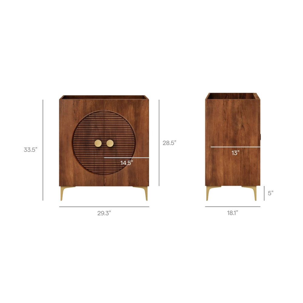 Modway Furniture Vernon 30" Fluted Wood Vanity Cabinet - Customizable Luxury Storage with Brass Legs & Knobs EEI-7453-WAL